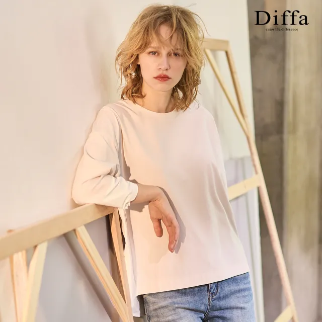 【Diffa】異素材拼接落肩設計針織衫-女