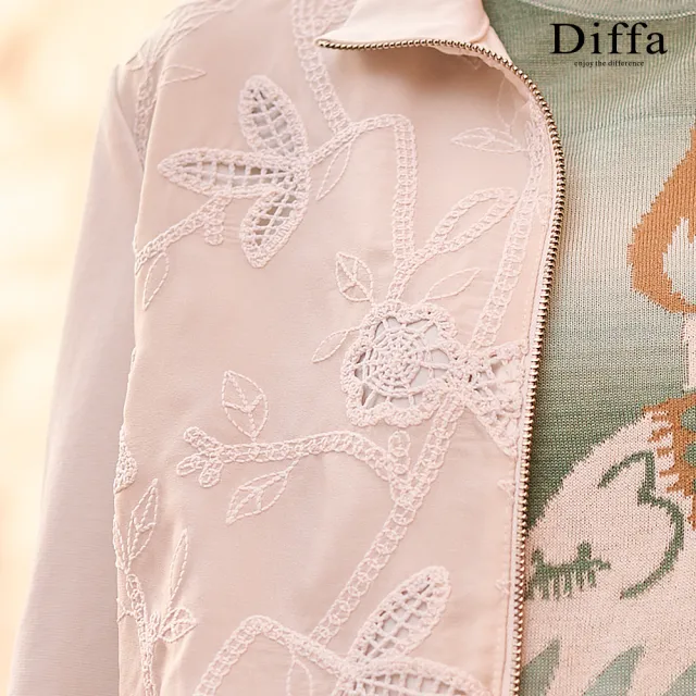 【Diffa】異素材拼接立領拉鍊式外套-女