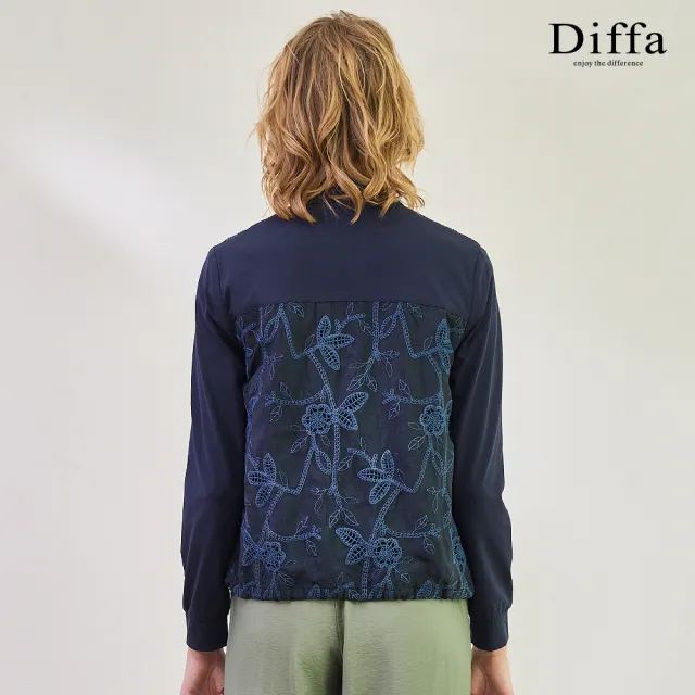 【Diffa】異素材拼接立領拉鍊式外套-女
