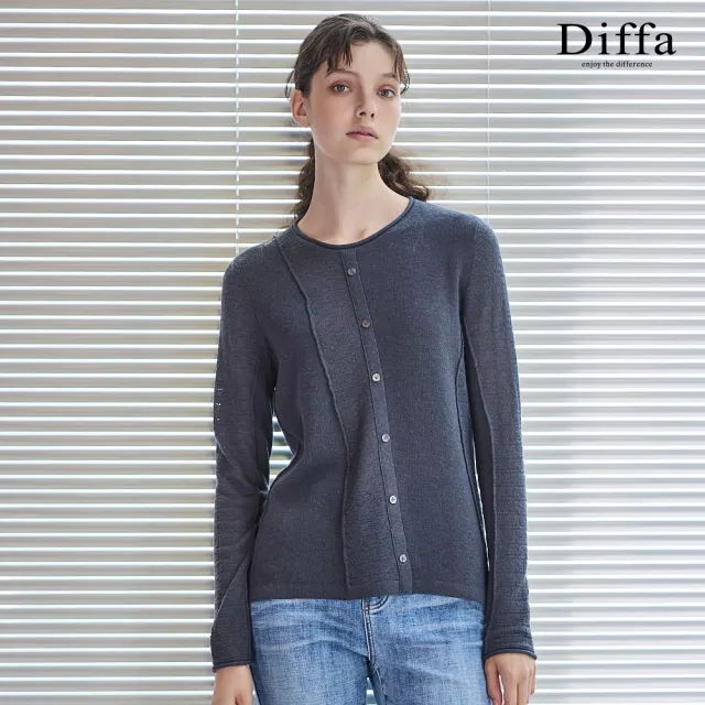 【Diffa】裝飾釦織紋設計線衫-女