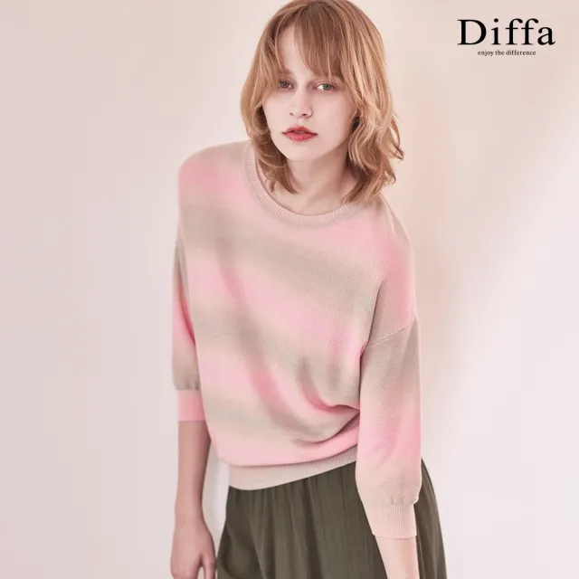 【Diffa】落肩緞染條七分袖線衫-女