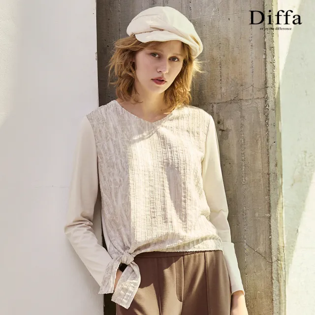 【Diffa】異素材拼接綁結針織衫-女