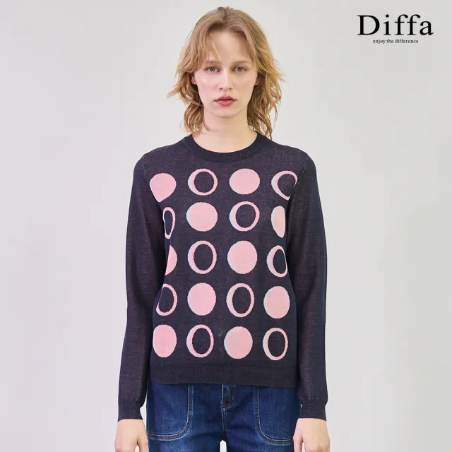 【Diffa】撞色波點織紋線衫-女
