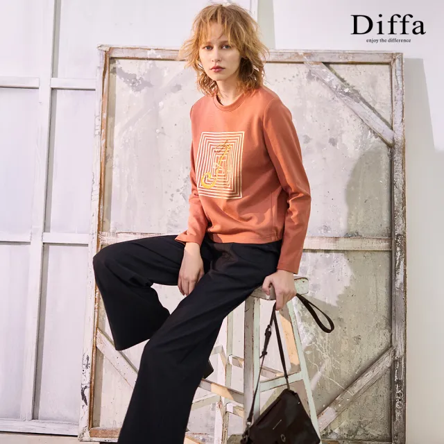 【Diffa】A字印圖電繡針織衫-女