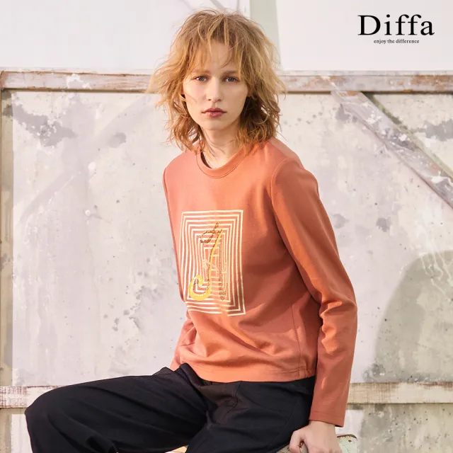【Diffa】A字印圖電繡針織衫-女