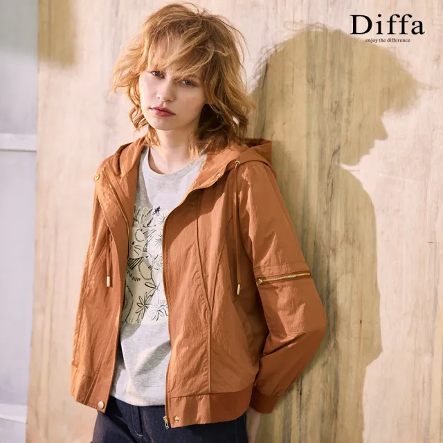 【Diffa】貓咪印花抽繩速乾針織衫-女