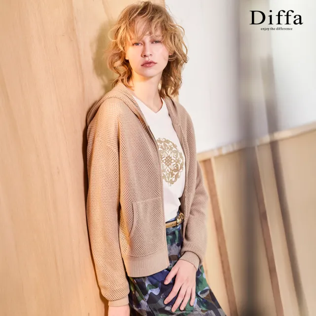 【Diffa】剪紙印花圖騰速乾抗UV針織衫-女