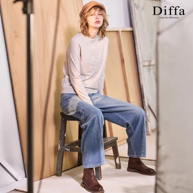 【Diffa】刷色貼袋工裝牛仔長褲-女(丹寧)