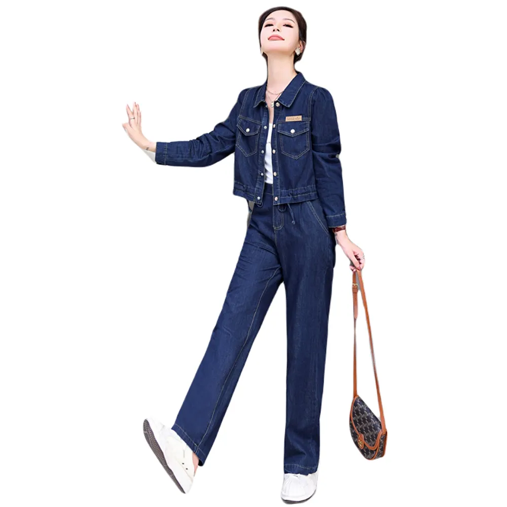 【米蘭精品】現貨+預購 牛仔套裝兩件套(丹寧外套休閒長褲女裝74fz44)