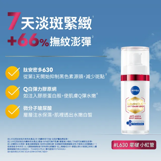 【NIVEA 妮維雅】630肌光三酸煥膚精華水/肌光透白修護精華乳x2+淡斑精華x1(美白)