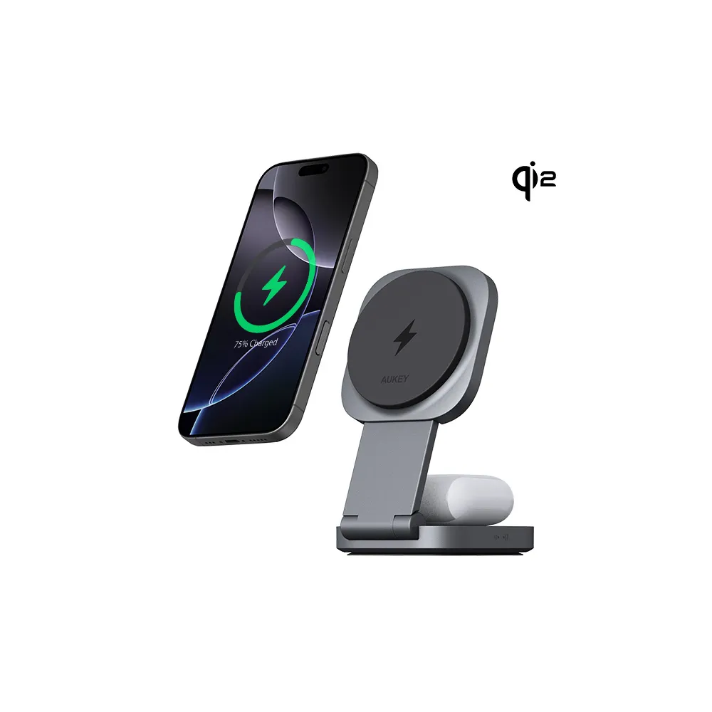 【AUKEY】LC-MC211 MagFusion L 二合一Qi2磁吸折疊式旅行無線充電器(減法美學 才是我的生活節奏)