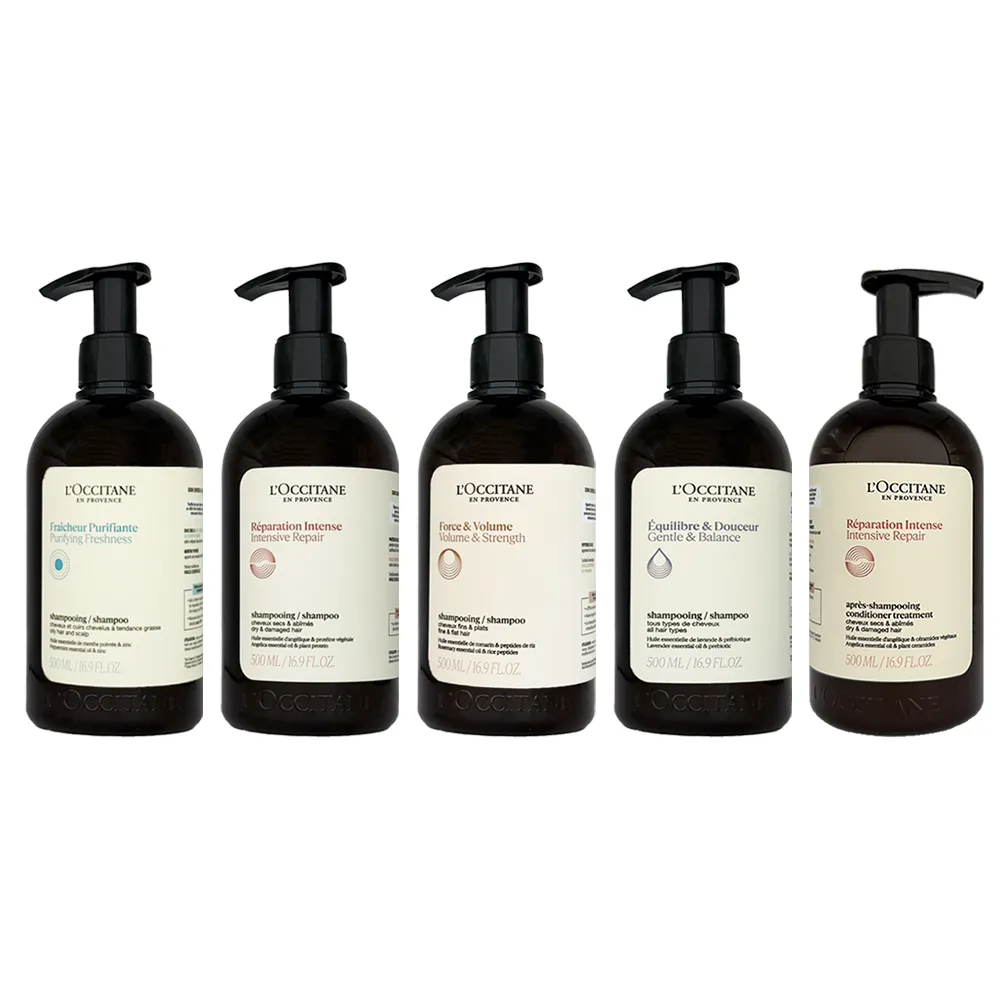 【歐舒丹】草本洗髮/潤髮乳500ml 2入多款任選 國際航空版 強韌/修護/平衡/淨涼洗髮精