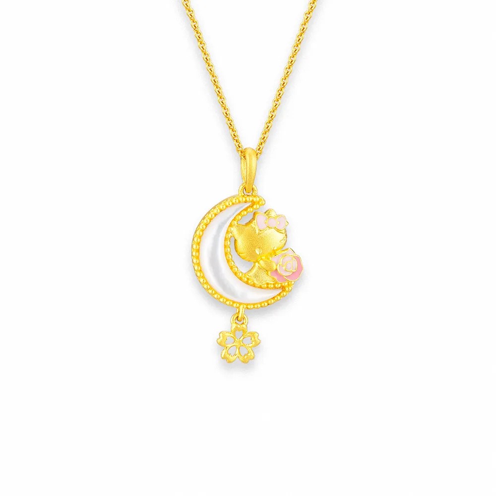【Just Gold 鎮金店】Hello Kitty 薔薇月戀 黃金吊墜(不含鍊)