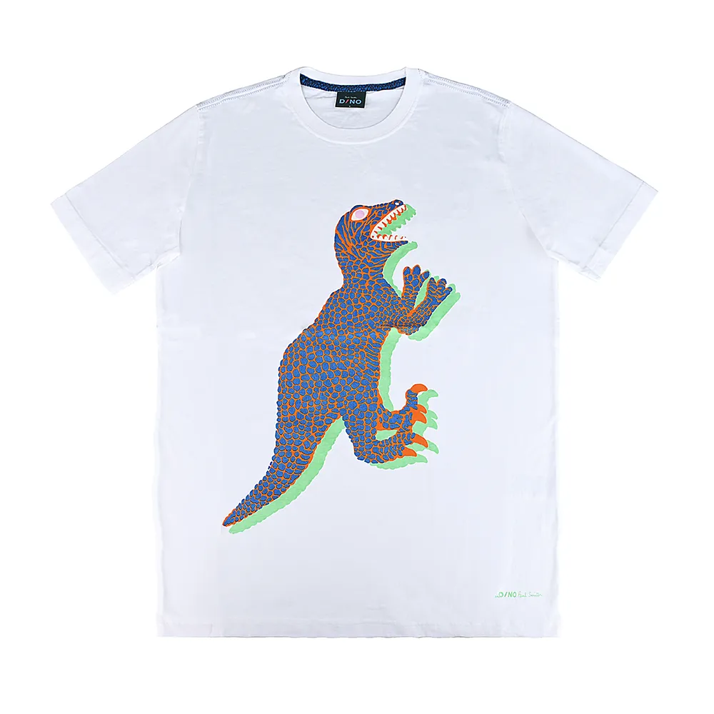 【Paul Smith】PAUL SMITH DINO草寫LOGO燙印大眼恐龍圖案設計純棉短袖T恤(男款/白x多色)