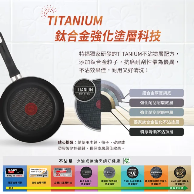 【Tefal 特福】momo獨家 波爾多系列鈦塗層不沾鍋4鍋6件組(26cm炒鍋、20cm/24cm平底鍋、18cm湯鍋含蓋+鍋鏟)