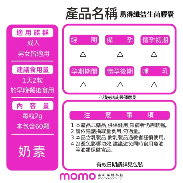 【葡萄王】易得纖EX益生菌膠囊 60粒x4盒 共240粒(不易形成體脂肪 益生菌膠囊)