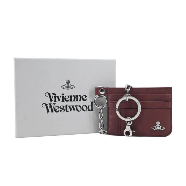 【Vivienne Westwood】經典土星光面皮革卡片夾/附掛鍊-咖