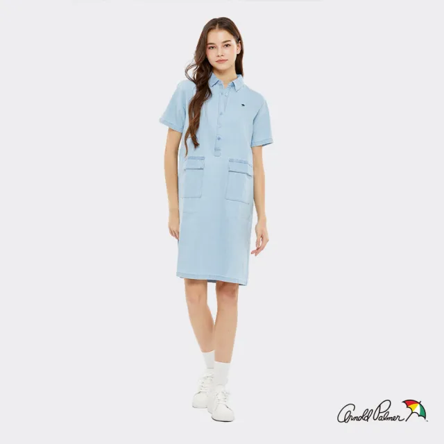 【Arnold Palmer 雨傘】女裝-半開襟寬鬆洋裝-淺藍
