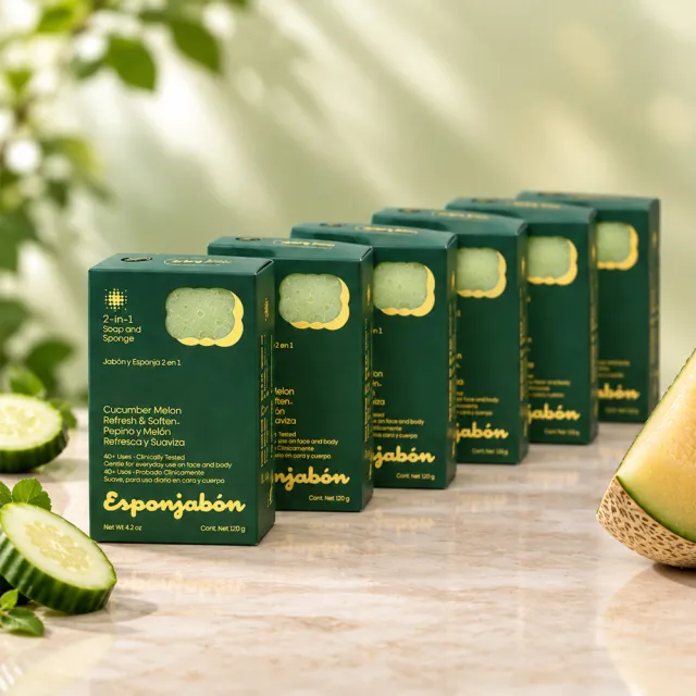 【Esponjabon】二合一海綿香皂 蜜瓜沁涼 120g x5入(清新保濕 適任何膚質)