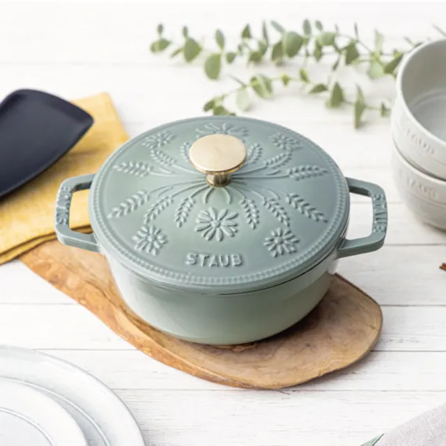 【STAUB】Margaret瑪格麗特圓形琺瑯鑄鐵和食鍋16cm-莫蘭迪綠(德國雙人牌集團官方直營)