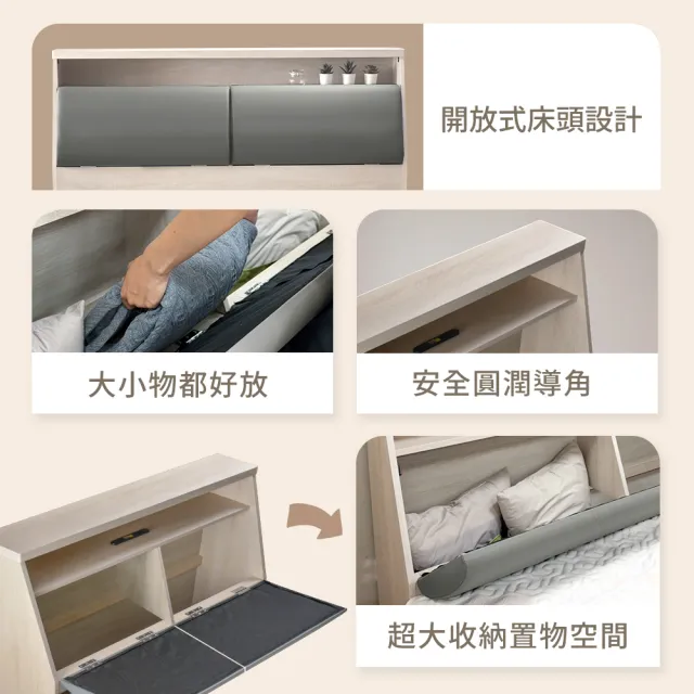 【IHouse】保羅 雙大6尺貓抓皮軟枕靠墊 收納充電床頭箱(台灣製木心板)
