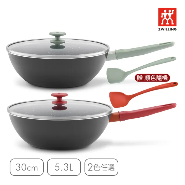 【ZWILLING 德國雙人】NOW PLUS Ⅱ 黑曜鍋2.0不沾鍋炒鍋30cm-2色任選/附矽膠鏟(德國雙人牌集團官方直營)