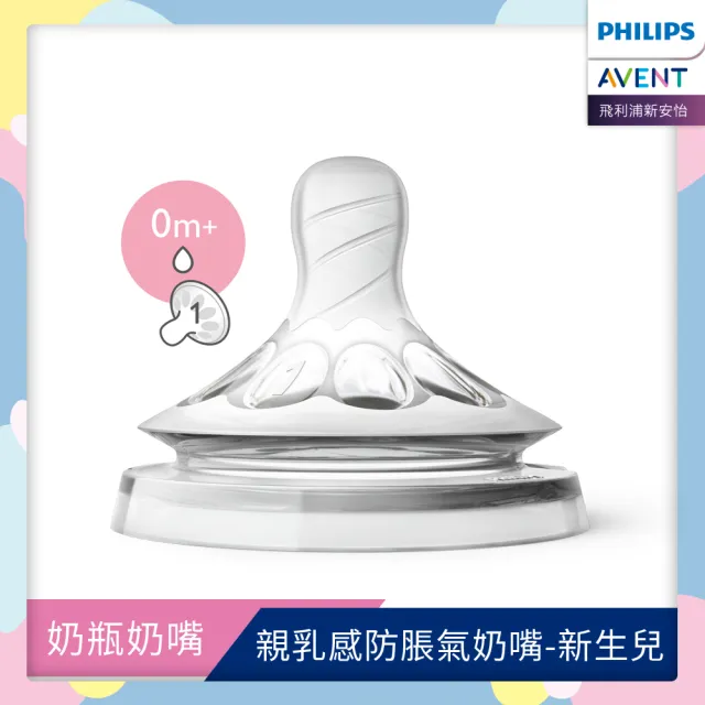 【PHILIPS AVENT】飛利浦新安怡 親乳感防脹氣奶嘴雙入裝 新生兒流量 0M+單孔一號嘴(SCF651/23)