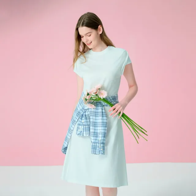 【GIORDANO 佐丹奴】女裝純棉平織收腰荷葉袖連身裙(02 皎白)