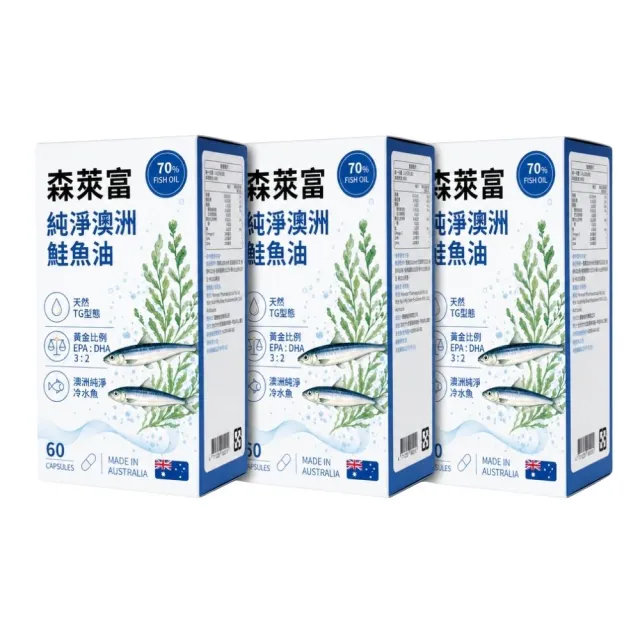 【SUNLIFE 森萊富】澳洲進口 頂級深海魚油軟膠囊 60粒X3入組(Omega3EPA+DHA、TG型、純淨冷水海域 無重金屬)