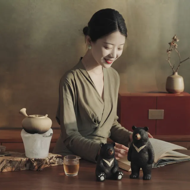 【桃花源創意工坊】台灣黑熊工藝品家居擺飾塑脂套組(公仔)