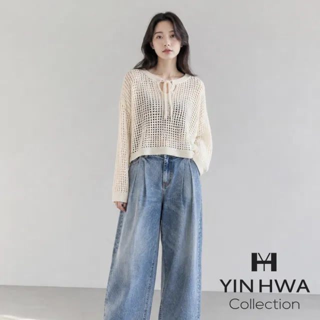 【YIN HWA 盈樺】a｜a 甜美知性網洞綁繩針織上衣