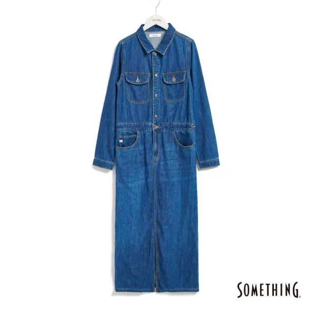 【SOMETHING】女裝 牛仔長洋裝(石洗藍)
