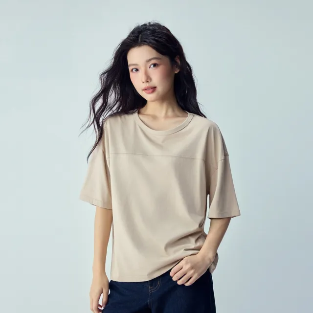 【GIORDANO 佐丹奴】女裝純棉寬鬆落肩短袖T恤(多色任選)