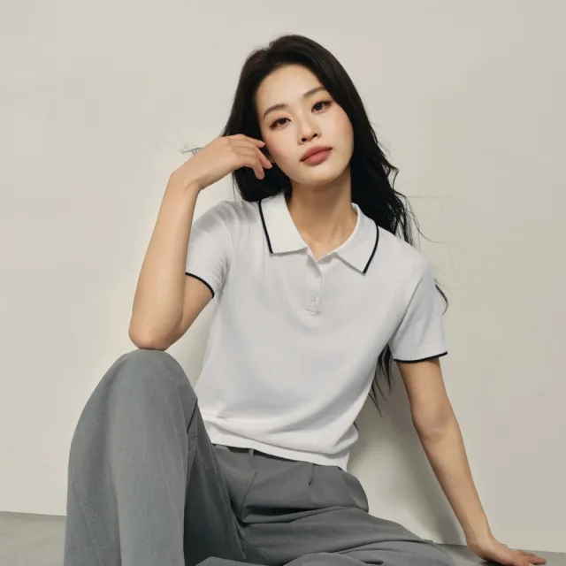 【GIORDANO 佐丹奴】韓系選品 女裝撞色滾邊短袖針織POLO衫(多色任選)