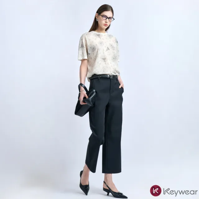 【KeyWear 奇威名品】黑色直筒九分褲