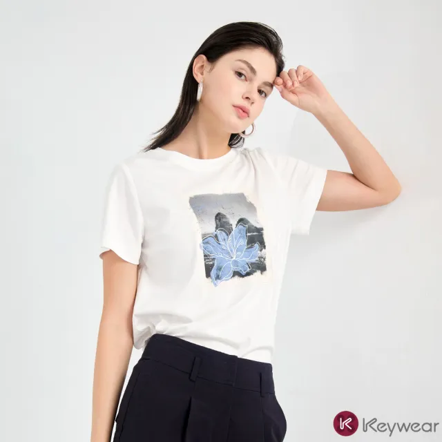 【KeyWear 奇威名品】花卉印花短袖上衣(共2色)
