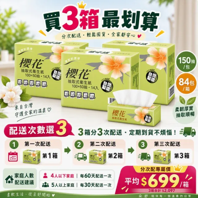 【櫻花】(分次配)超值新柔感抽取式衛生紙(150抽x84包/箱)