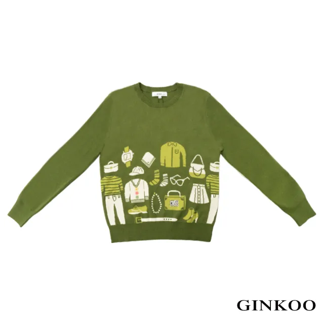 【GINKOO 俊克】長袖純棉插畫風針織上衣