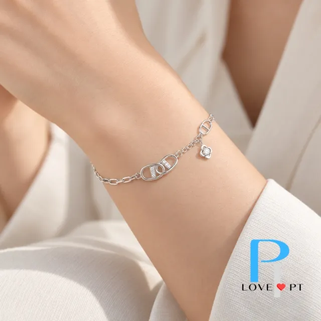 【love pt】PT950鉑金手鍊/白金手鍊 結小花手鍊｜雙鍊設計｜30mm延長鍊 女款百搭手 (鼎元珠寶 鉑金 D002)