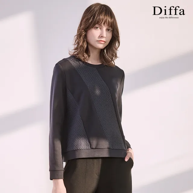 【Diffa】簡約異素材拼接針織衫-女
