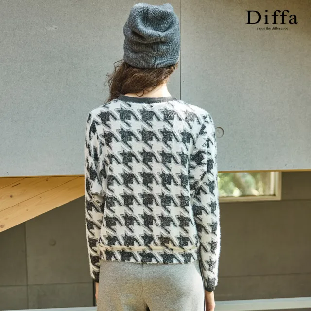 【Diffa】千鳥格織紋針織衫-女