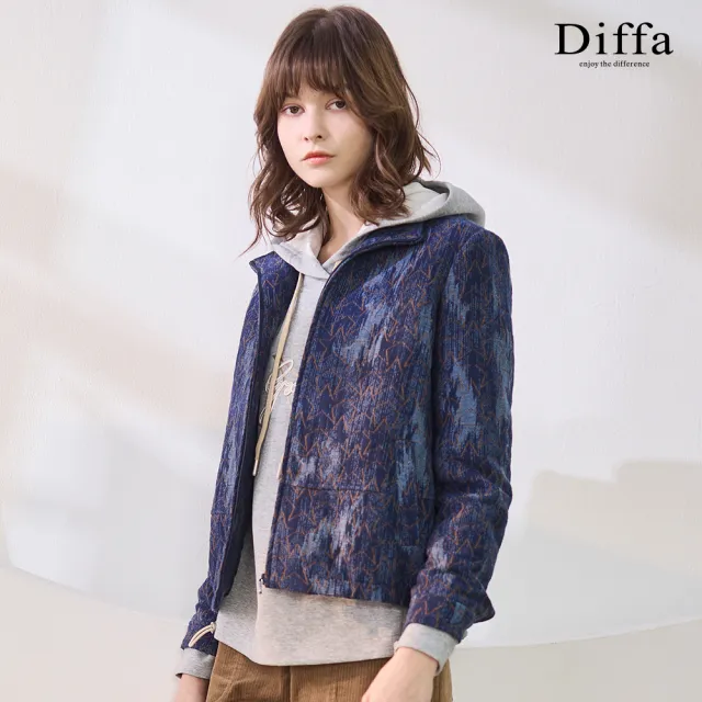 【Diffa】星星織紋立領外套-女