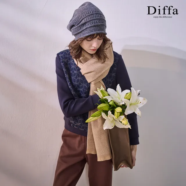 【Diffa】幾何織紋異素材拼接針織衫-女