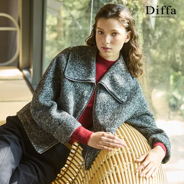 【Diffa】翻領貼袋拉鍊式大衣-女