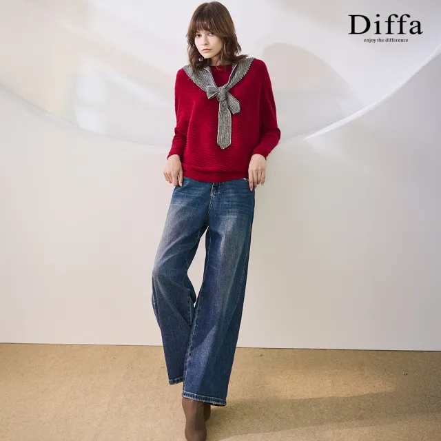 【Diffa】長版坑條落肩毛衣-女