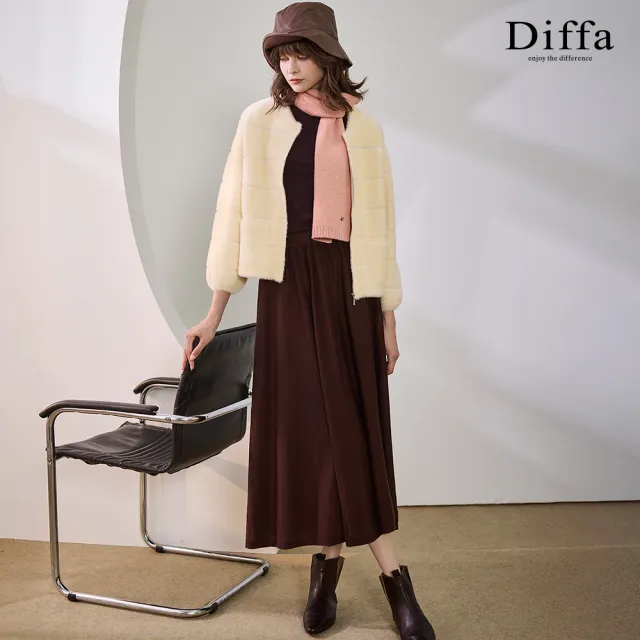 【Diffa】坑條圓領毛衣外套-女
