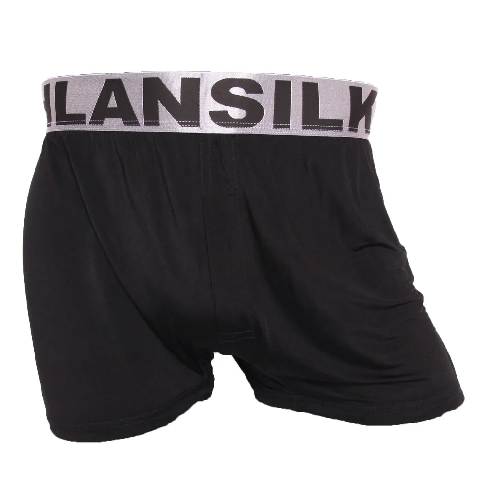 【Chlansilk 闕蘭絹】型男首選100%蠶絲白廠絲寬鬆平口男內褲(黑)