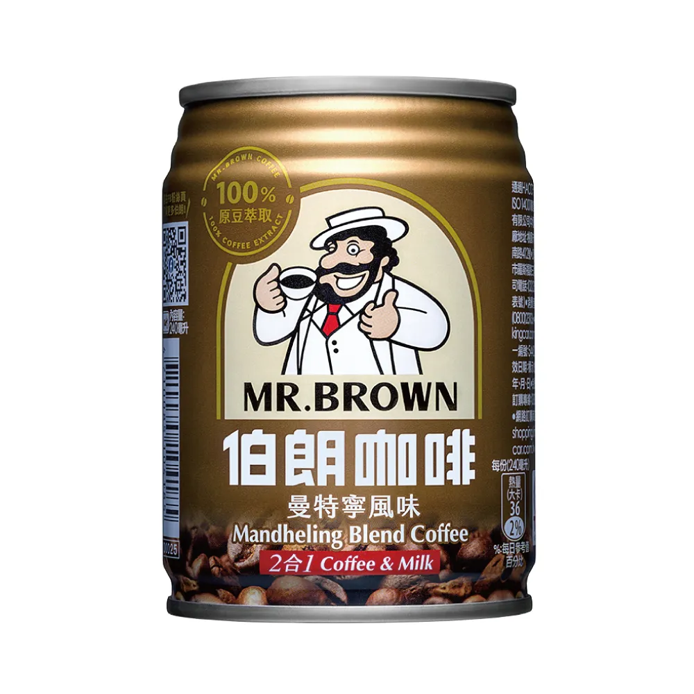 【金車/伯朗】曼特寧風味二合一咖啡240mlx24入/箱(無糖 )