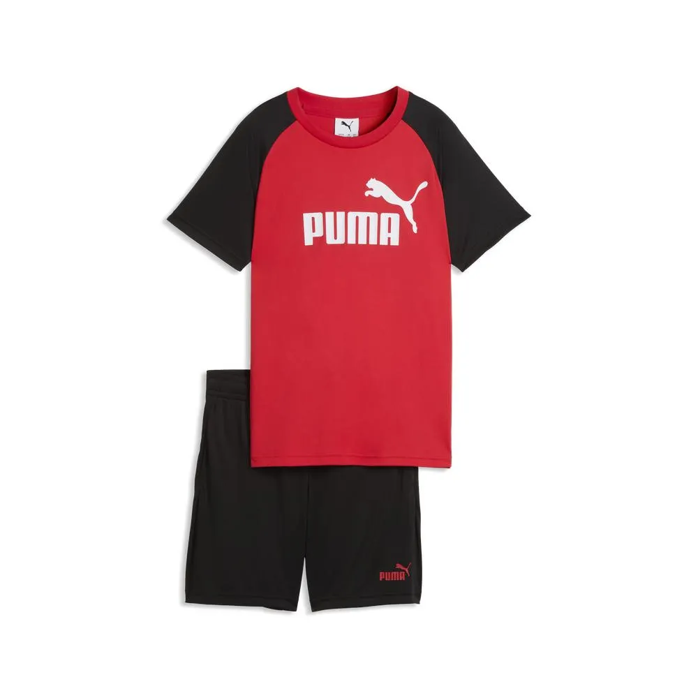 【PUMA】基本系列ESS Poly短袖短褲套裝 孩童 68629911  紅色