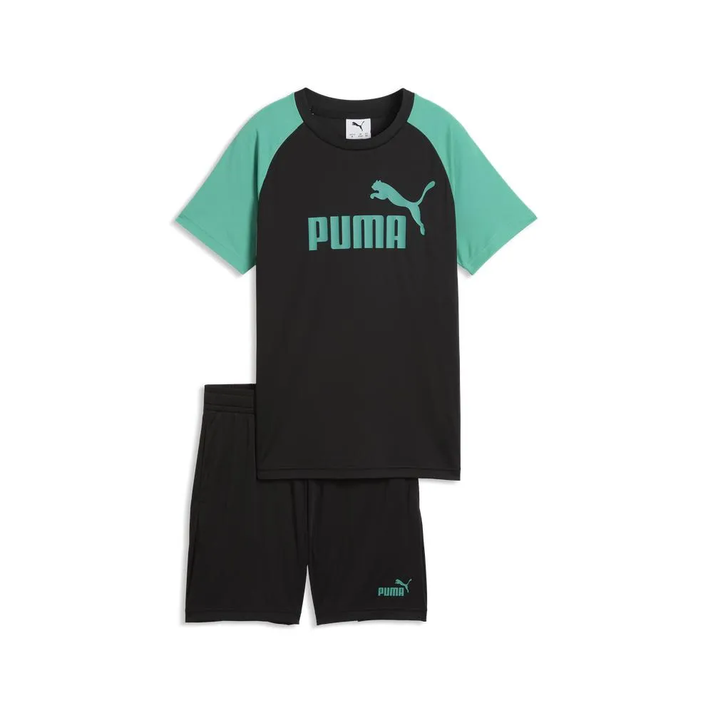【PUMA】基本系列ESS Poly短袖短褲套裝 孩童 68629951  黑色